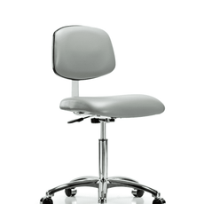 Class 10 Clean Room Vinyl Chair Chrome - Medium Bench Height with Casters in Dove Trailblazer Vinyl - CLR-VMBCH-CR-NF-CC-8567