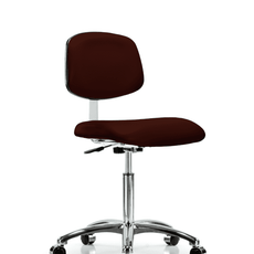 Class 10 Clean Room Vinyl Chair Chrome - Medium Bench Height with Casters in Burgundy Trailblazer Vinyl - CLR-VMBCH-CR-NF-CC-8569