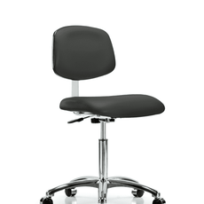 Class 10 Clean Room Vinyl Chair Chrome - Medium Bench Height with Casters in Charcoal Trailblazer Vinyl - CLR-VMBCH-CR-NF-CC-8605