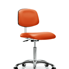Class 10 Clean Room Vinyl Chair Chrome - Medium Bench Height with Casters in Orange Kist Trailblazer Vinyl - CLR-VMBCH-CR-NF-CC-8613