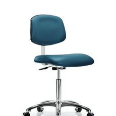 Class 10 Clean Room Vinyl Chair Chrome - Medium Bench Height with Casters in Marine Blue Supernova Vinyl - CLR-VMBCH-CR-NF-CC-8801