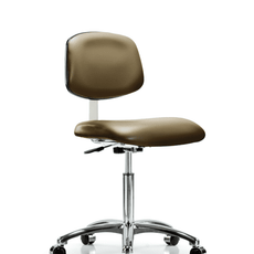 Class 10 Clean Room Vinyl Chair Chrome - Medium Bench Height with Casters in Taupe Supernova Vinyl - CLR-VMBCH-CR-NF-CC-8809