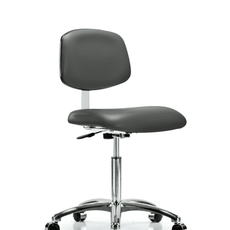 Class 10 Clean Room Vinyl Chair Chrome - Medium Bench Height with Casters in Carbon Supernova Vinyl - CLR-VMBCH-CR-NF-CC-8823