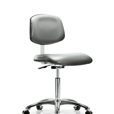 Class 10 Clean Room Vinyl Chair Chrome - Medium Bench Height with Casters in Sterling Supernova Vinyl - CLR-VMBCH-CR-NF-CC-8840