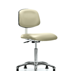 Class 10 Clean Room Vinyl Chair Chrome - Medium Bench Height with Stationary Glides in Adobe White Trailblazer Vinyl - CLR-VMBCH-CR-NF-RG-8501