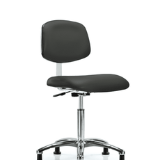 Class 10 Clean Room Vinyl Chair Chrome - Medium Bench Height with Stationary Glides in Charcoal Trailblazer Vinyl - CLR-VMBCH-CR-NF-RG-8605