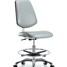 Class 10 Clean Room Vinyl Chair Chrome - Medium Bench Height with Medium Back, Chrome Foot Ring, & Casters in Dove Trailblazer Vinyl - CLR-VMBCH-MB-CR-CF-CC-8567