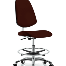 Class 10 Clean Room Vinyl Chair Chrome - Medium Bench Height with Medium Back, Chrome Foot Ring, & Casters in Burgundy Trailblazer Vinyl - CLR-VMBCH-MB-CR-CF-CC-8569