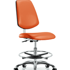 Class 10 Clean Room Vinyl Chair Chrome - Medium Bench Height with Medium Back, Chrome Foot Ring, & Casters in Orange Kist Trailblazer Vinyl - CLR-VMBCH-MB-CR-CF-CC-8613