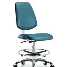 Class 10 Clean Room Vinyl Chair Chrome - Medium Bench Height with Medium Back, Chrome Foot Ring, & Casters in Marine Blue Supernova Vinyl - CLR-VMBCH-MB-CR-CF-CC-8801