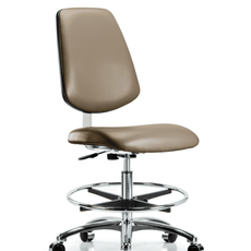 Class 10 Clean Room Vinyl Chair Chrome - Medium Bench Height with Medium Back, Chrome Foot Ring, & Casters in Taupe Supernova Vinyl - CLR-VMBCH-MB-CR-CF-CC-8809