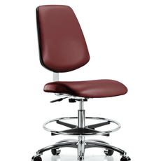 Class 10 Clean Room Vinyl Chair Chrome - Medium Bench Height with Medium Back, Chrome Foot Ring, & Casters in Borscht Supernova Vinyl - CLR-VMBCH-MB-CR-CF-CC-8815