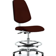 Class 10 Clean Room Vinyl Chair Chrome - Medium Bench Height with Medium Back, Chrome Foot Ring, & Stationary Glides in Burgundy Trailblazer Vinyl - CLR-VMBCH-MB-CR-CF-RG-8569