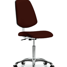 Class 10 Clean Room Vinyl Chair Chrome - Medium Bench Height with Medium Back & Casters in Burgundy Trailblazer Vinyl - CLR-VMBCH-MB-CR-NF-CC-8569
