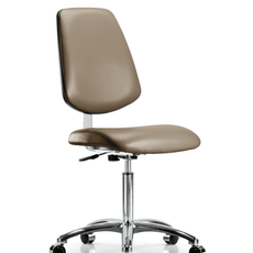 Class 10 Clean Room Vinyl Chair Chrome - Medium Bench Height with Medium Back & Casters in Taupe Supernova Vinyl - CLR-VMBCH-MB-CR-NF-CC-8809