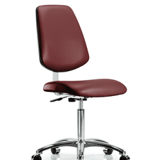 Class 10 Clean Room Vinyl Chair Chrome - Medium Bench Height with Medium Back & Casters in Borscht Supernova Vinyl - CLR-VMBCH-MB-CR-NF-CC-8815