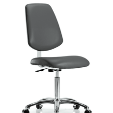 Class 10 Clean Room Vinyl Chair Chrome - Medium Bench Height with Medium Back & Casters in Carbon Supernova Vinyl - CLR-VMBCH-MB-CR-NF-CC-8823