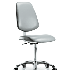 Class 10 Clean Room Vinyl Chair Chrome - Medium Bench Height with Medium Back & Casters in Sterling Supernova Vinyl - CLR-VMBCH-MB-CR-NF-CC-8840