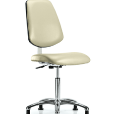 Class 10 Clean Room Vinyl Chair Chrome - Medium Bench Height with Medium Back & Stationary Glides in Adobe White Trailblazer Vinyl - CLR-VMBCH-MB-CR-NF-RG-8501