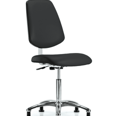 Class 10 Clean Room Vinyl Chair Chrome - Medium Bench Height with Medium Back & Stationary Glides in Black Trailblazer Vinyl - CLR-VMBCH-MB-CR-NF-RG-8540