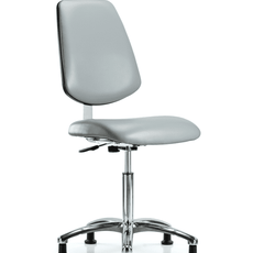 Class 10 Clean Room Vinyl Chair Chrome - Medium Bench Height with Medium Back & Stationary Glides in Dove Trailblazer Vinyl - CLR-VMBCH-MB-CR-NF-RG-8567