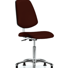 Class 10 Clean Room Vinyl Chair Chrome - Medium Bench Height with Medium Back & Stationary Glides in Burgundy Trailblazer Vinyl - CLR-VMBCH-MB-CR-NF-RG-8569
