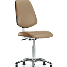 Class 10 Clean Room Vinyl Chair Chrome - Medium Bench Height with Medium Back & Stationary Glides in Taupe Trailblazer Vinyl - CLR-VMBCH-MB-CR-NF-RG-8584