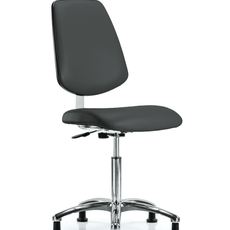 Class 10 Clean Room Vinyl Chair Chrome - Medium Bench Height with Medium Back & Stationary Glides in Charcoal Trailblazer Vinyl - CLR-VMBCH-MB-CR-NF-RG-8605