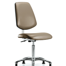 Class 10 Clean Room Vinyl Chair Chrome - Medium Bench Height with Medium Back & Stationary Glides in Taupe Supernova Vinyl - CLR-VMBCH-MB-CR-NF-RG-8809