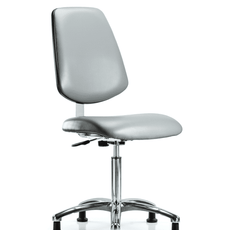 Class 10 Clean Room Vinyl Chair Chrome - Medium Bench Height with Medium Back & Stationary Glides in Sterling Supernova Vinyl - CLR-VMBCH-MB-CR-NF-RG-8840