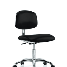 Class 10 Clean Room/ESD Vinyl Chair - Desk Height with ESD Casters in ESD Black Vinyl - ECR-VDHCH-CR-EC-ESDBLK