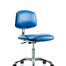 Class 10 Clean Room/ESD Vinyl Chair - Desk Height with ESD Casters in ESD Blue Vinyl - ECR-VDHCH-CR-EC-ESDBLU