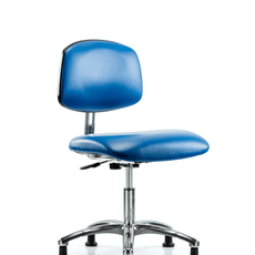 Class 10 Clean Room/ESD Vinyl Chair - Desk Height with ESD Stationary Glides in ESD Blue Vinyl - ECR-VDHCH-CR-EG-ESDBLU