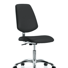 Class 10 Clean Room/ESD Vinyl Chair - Desk Height with Medium Back & ESD Casters in ESD Black Vinyl - ECR-VDHCH-MB-CR-EC-ESDBLK