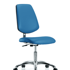 Class 10 Clean Room/ESD Vinyl Chair - Desk Height with Medium Back & ESD Casters in ESD Blue Vinyl - ECR-VDHCH-MB-CR-EC-ESDBLU