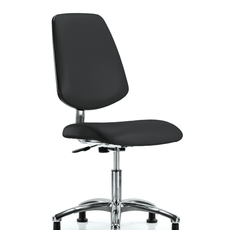Class 10 Clean Room/ESD Vinyl Chair - Desk Height with Medium Back & ESD Stationary Glides in ESD Black Vinyl - ECR-VDHCH-MB-CR-EG-ESDBLK