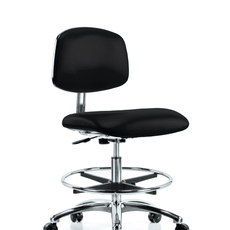 Class 10 Clean Room/ESD Vinyl Chair - Medium Bench Height with Chrome Foot Ring & ESD Casters in ESD Black Vinyl - ECR-VMBCH-CR-CF-EC-ESDBLK