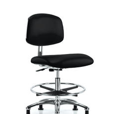 Class 10 Clean Room/ESD Vinyl Chair - Medium Bench Height with Chrome Foot Ring & ESD Stationary Glides in ESD Black Vinyl - ECR-VMBCH-CR-CF-EG-ESDBLK