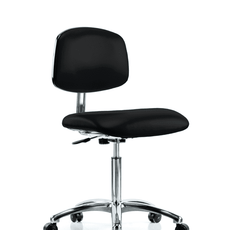 Class 10 Clean Room/ESD Vinyl Chair - Medium Bench Height with ESD Casters in ESD Black Vinyl - ECR-VMBCH-CR-NF-EC-ESDBLK