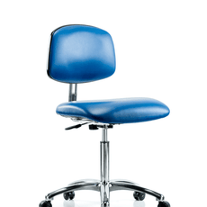 Class 10 Clean Room/ESD Vinyl Chair - Medium Bench Height with ESD Casters in ESD Blue Vinyl - ECR-VMBCH-CR-NF-EC-ESDBLU