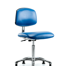 Class 10 Clean Room/ESD Vinyl Chair - Medium Bench Height with ESD Stationary Glides in ESD Blue Vinyl - ECR-VMBCH-CR-NF-EG-ESDBLU