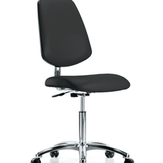 Class 10 Clean Room/ESD Vinyl Chair - Medium Bench Height with Medium Back & ESD Casters in ESD Black Vinyl - ECR-VMBCH-MB-CR-NF-EC-ESDBLK