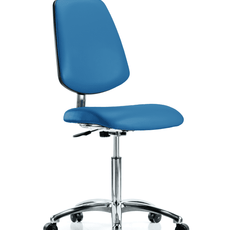 Class 10 Clean Room/ESD Vinyl Chair - Medium Bench Height with Medium Back & ESD Casters in ESD Blue Vinyl - ECR-VMBCH-MB-CR-NF-EC-ESDBLU