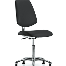 Class 10 Clean Room/ESD Vinyl Chair - Medium Bench Height with Medium Back & ESD Stationary Glides in ESD Black Vinyl - ECR-VMBCH-MB-CR-NF-EG-ESDBLK