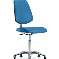 Class 10 Clean Room/ESD Vinyl Chair - Medium Bench Height with Medium Back & ESD Stationary Glides in ESD Blue Vinyl - ECR-VMBCH-MB-CR-NF-EG-ESDBLU