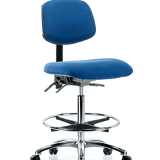 Fabric ESD Chair - High Bench Height with Chrome Foot Ring & ESD Casters in ESD Blue Fabric - ESD-FHBCH-CR-T0-A0-CF-EC-ESDBLU