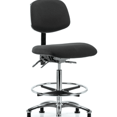 Fabric ESD Chair - High Bench Height with Chrome Foot Ring & ESD Stationary Glides in ESD Black Fabric - ESD-FHBCH-CR-T0-A0-CF-EG-ESDBLK