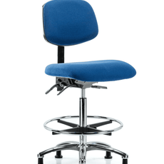 Fabric ESD Chair - High Bench Height with Chrome Foot Ring & ESD Stationary Glides in ESD Blue Fabric - ESD-FHBCH-CR-T0-A0-CF-EG-ESDBLU
