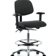 Fabric ESD Chair - High Bench Height with Adjustable Arms, Chrome Foot Ring, & ESD Casters in ESD Black Fabric - ESD-FHBCH-CR-T0-A1-CF-EC-ESDBLK