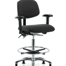 Fabric ESD Chair - High Bench Height with Adjustable Arms, Chrome Foot Ring, & ESD Stationary Glides in ESD Black Fabric - ESD-FHBCH-CR-T0-A1-CF-EG-ESDBLK
